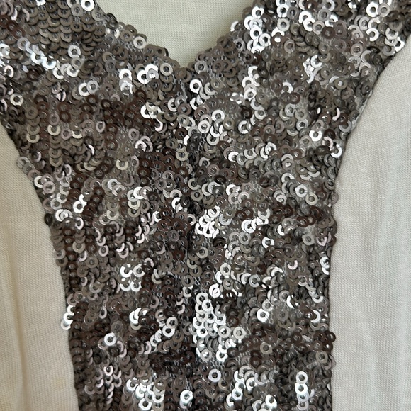 a.n.a Brand Sleeveless Tee Tank Top with Sliver Beaded Neckline and front. - Picture 3 of 8